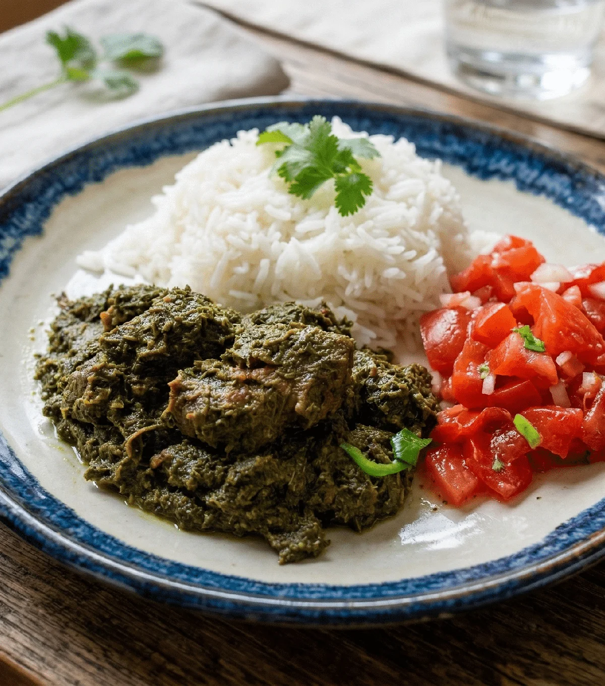 Ravitoto servi avec riz et rougail tomate - cuisine malgache