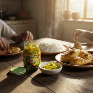 Achards mangue CODAL ambiance repas famille malgache riz poulet
