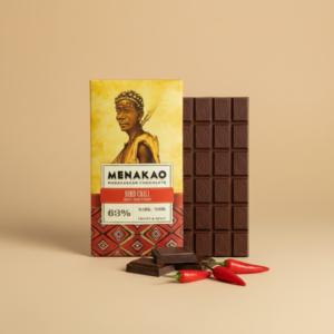 Tablette Chocolat Menakao Piment langue oiseau 63% Madagascar portrait roi