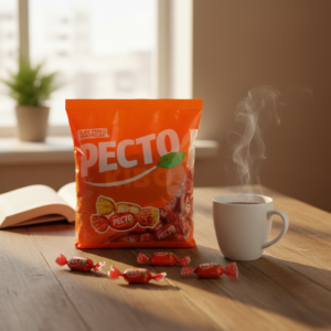 Pecto bonbons papillote rouge ambiance tasse thé lecture