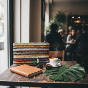 Pochette raphia coloree ambiance boheme vintage cafe parisien