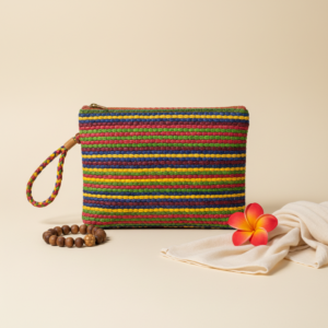 Pochette raphia coloree rayures multicolores Madagascar teinture naturelle
