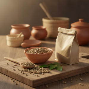 Poivre vert Madagascar ambiance cuisine bol bois grains