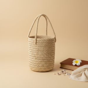 Sac raphia naturel Madagascar tresse main Ambositra beige creme seau cylindrique
