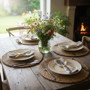 Set de table raphia ambiance table dressee naturelle famille champetre