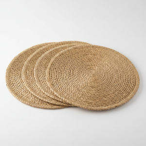 Lot 4 sets de table raphia naturel ronds tresses main Madagascar