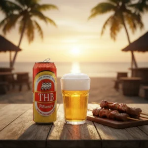 THB Biere Pilsener 33cl Madagascar canette rouge ambiance