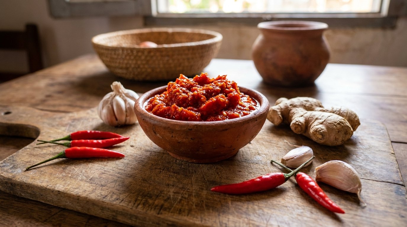Bol de sakay, pâte de piment malgache, avec piments et ail