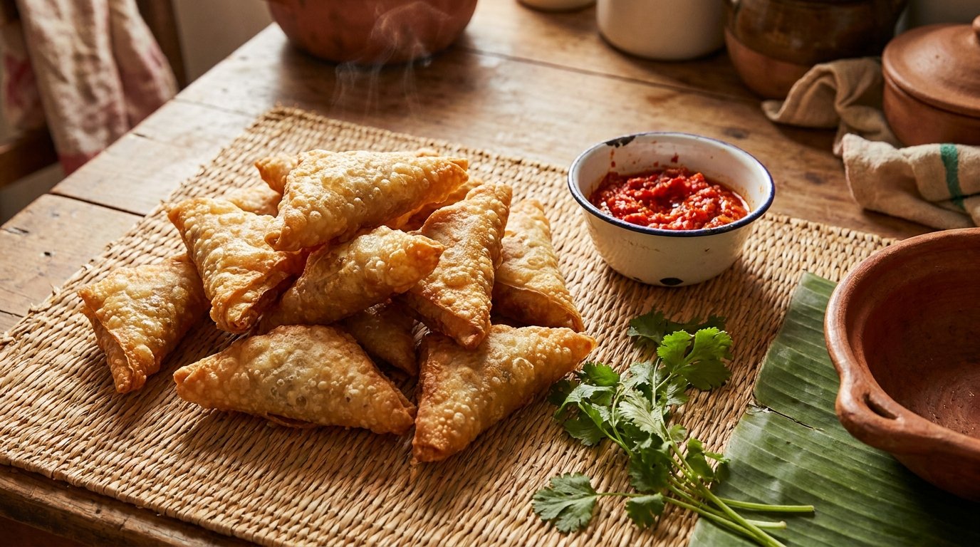 Sambos malgaches dorés sur une natte en raffia avec du sakay
