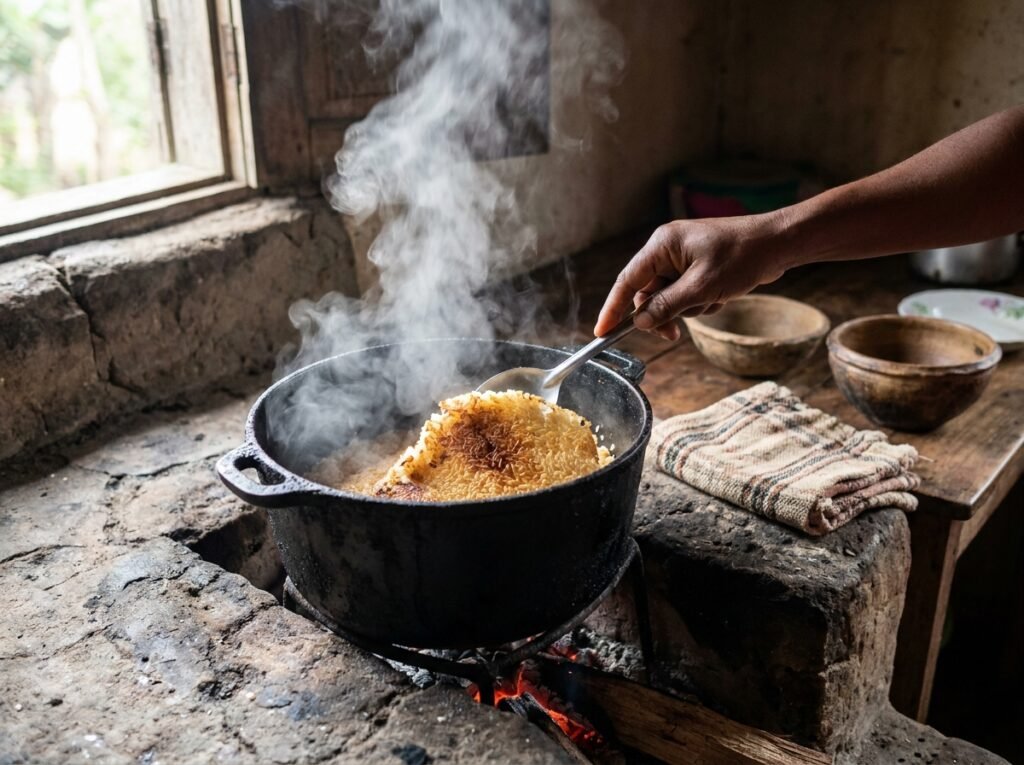 Marmite de riz malgache avec croûte grillée au fond