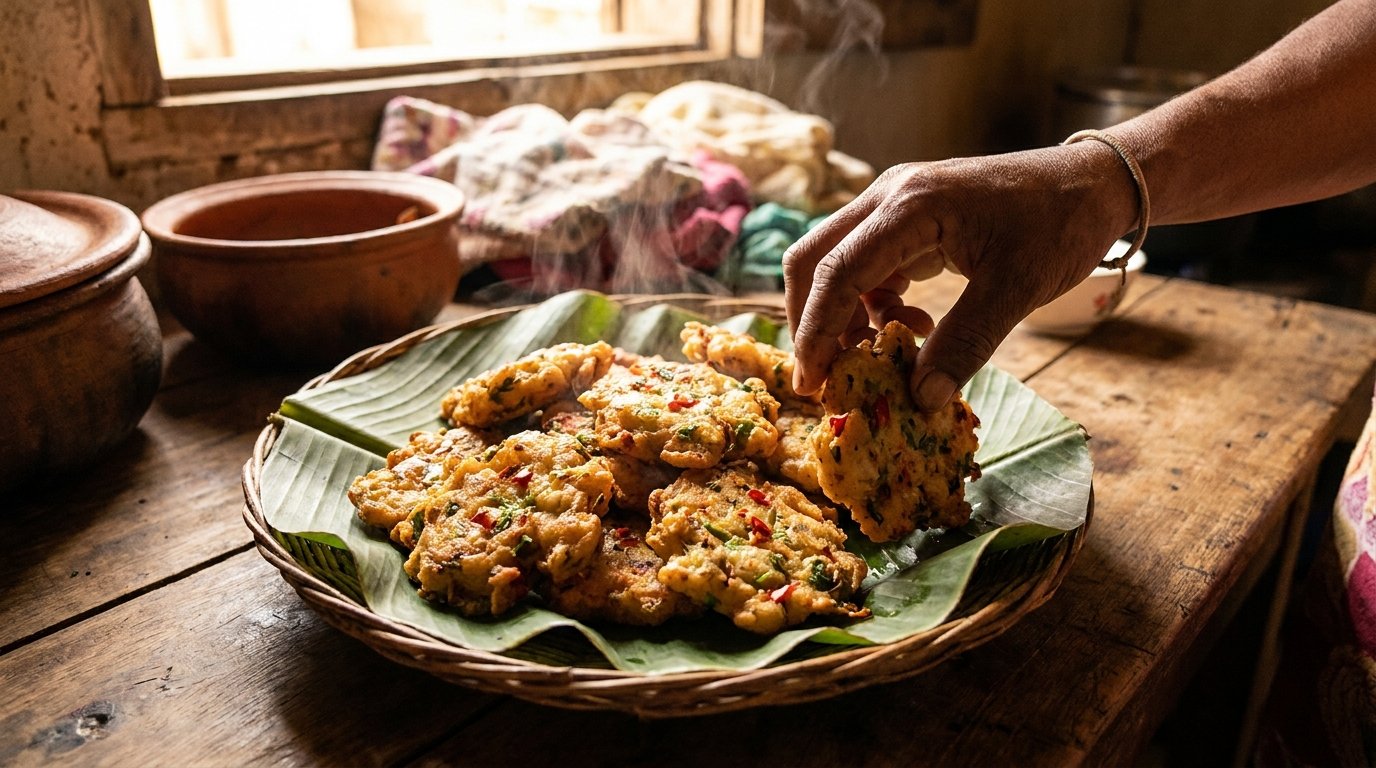 Mofo sakay, beignets salés pimentés malgaches sur feuille de bananier