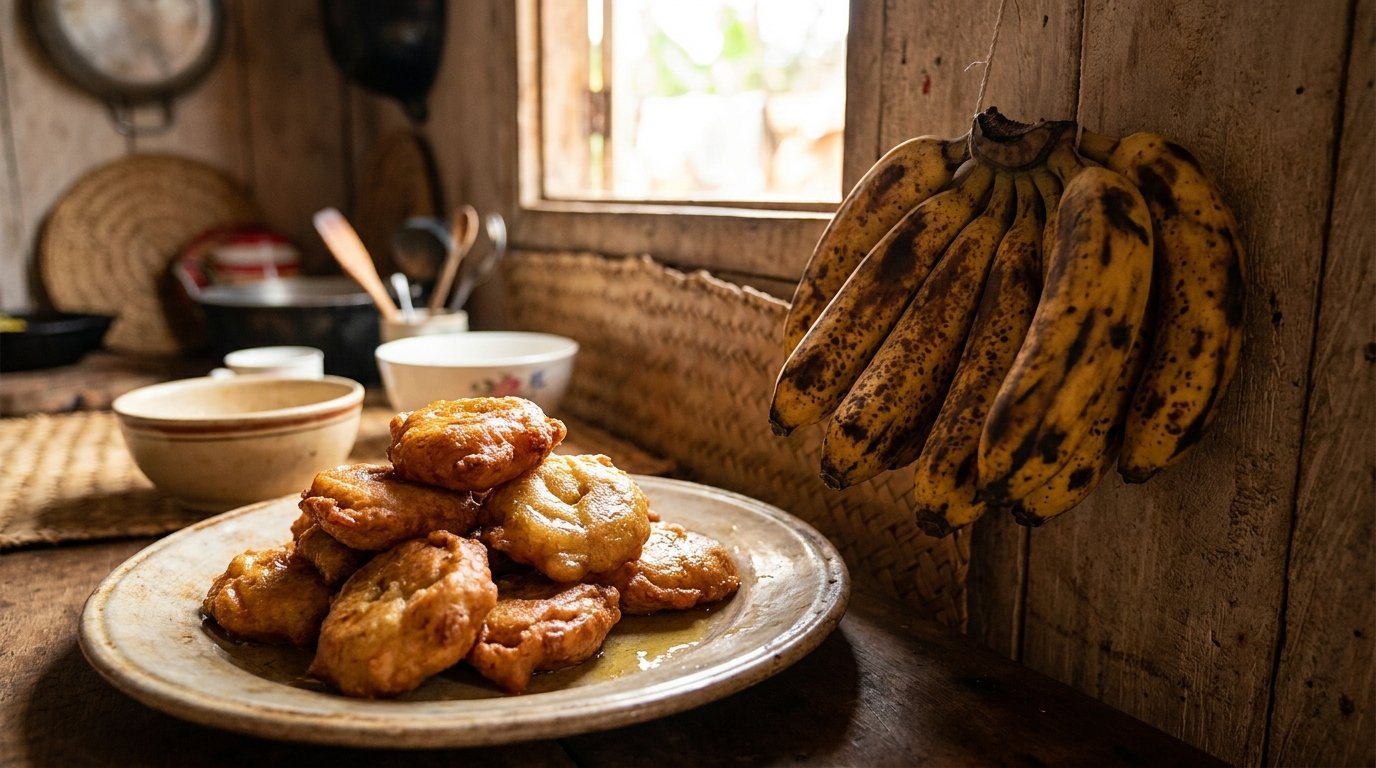 Beignets de banane malgaches (mofo akondro) et bananes mûres