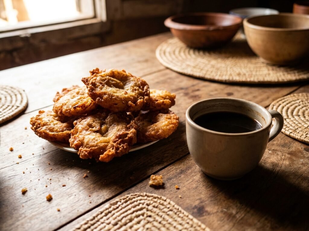 Petisa croustillants servis avec un café