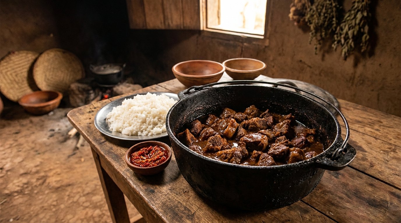 Hena ritra, viande de zébu mijotée et caramélisée avec du riz