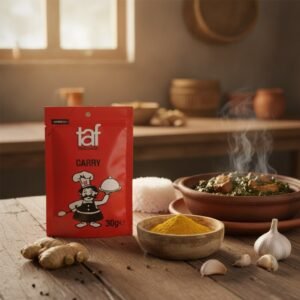 Sachet de Carry TAF Madagascar avec un plat malgache et de la poudre de curry