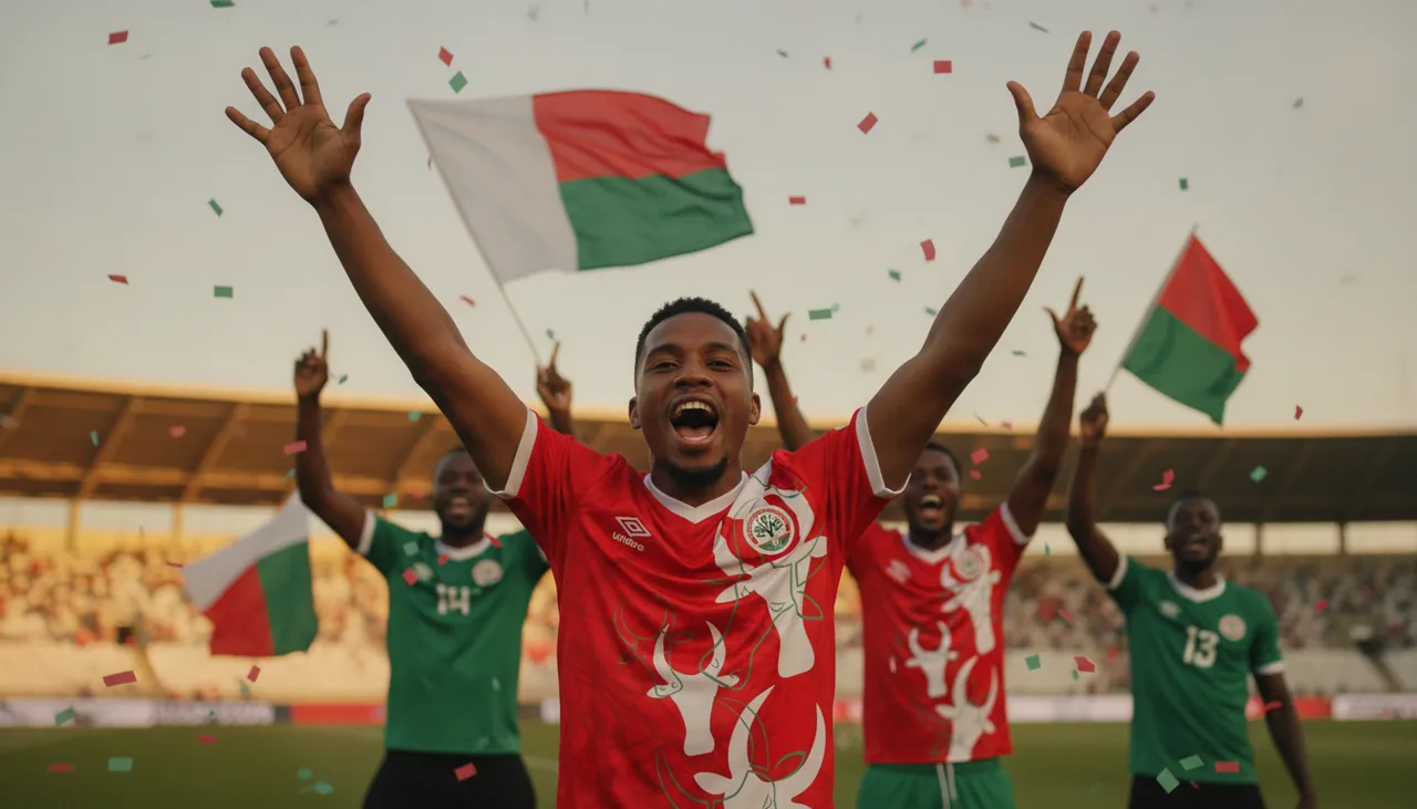 Supporters malgaches en liesse en maillot Barea rouge au stade