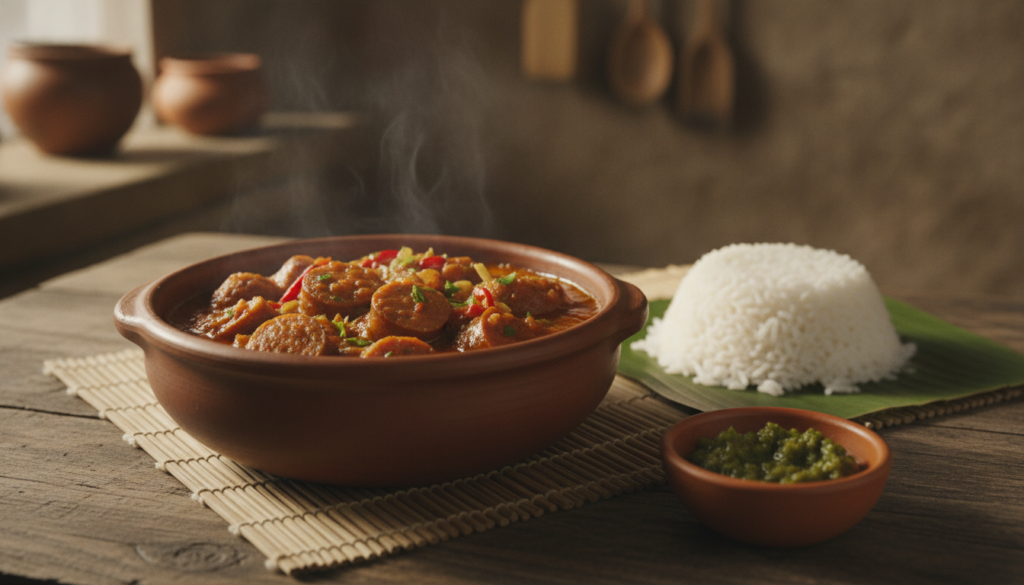 Rougail saucisse à la malgache avec du riz